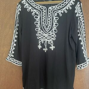 Lauren Michelle Black Top with White Embroidery